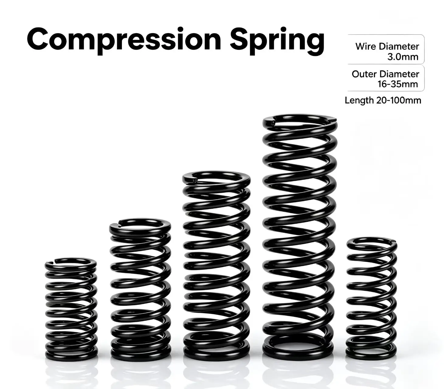 65Mn Spring Steel Compression Spring, Strong Pressure Shock Absorption Return Spring, Wire Dia 3.0mm, OD 16-35mm, Length 20-100m