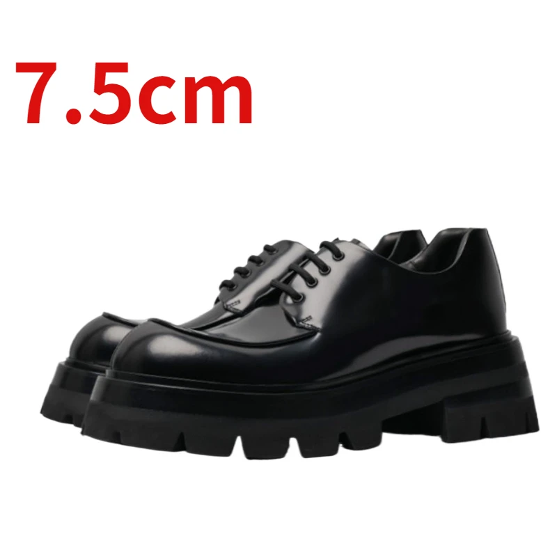 

Casual Leather Shoes for Men Thick Soles Height Increase 7.5cm British Style Elevated Derby Shoes Versatile Commuting Men's Shoe