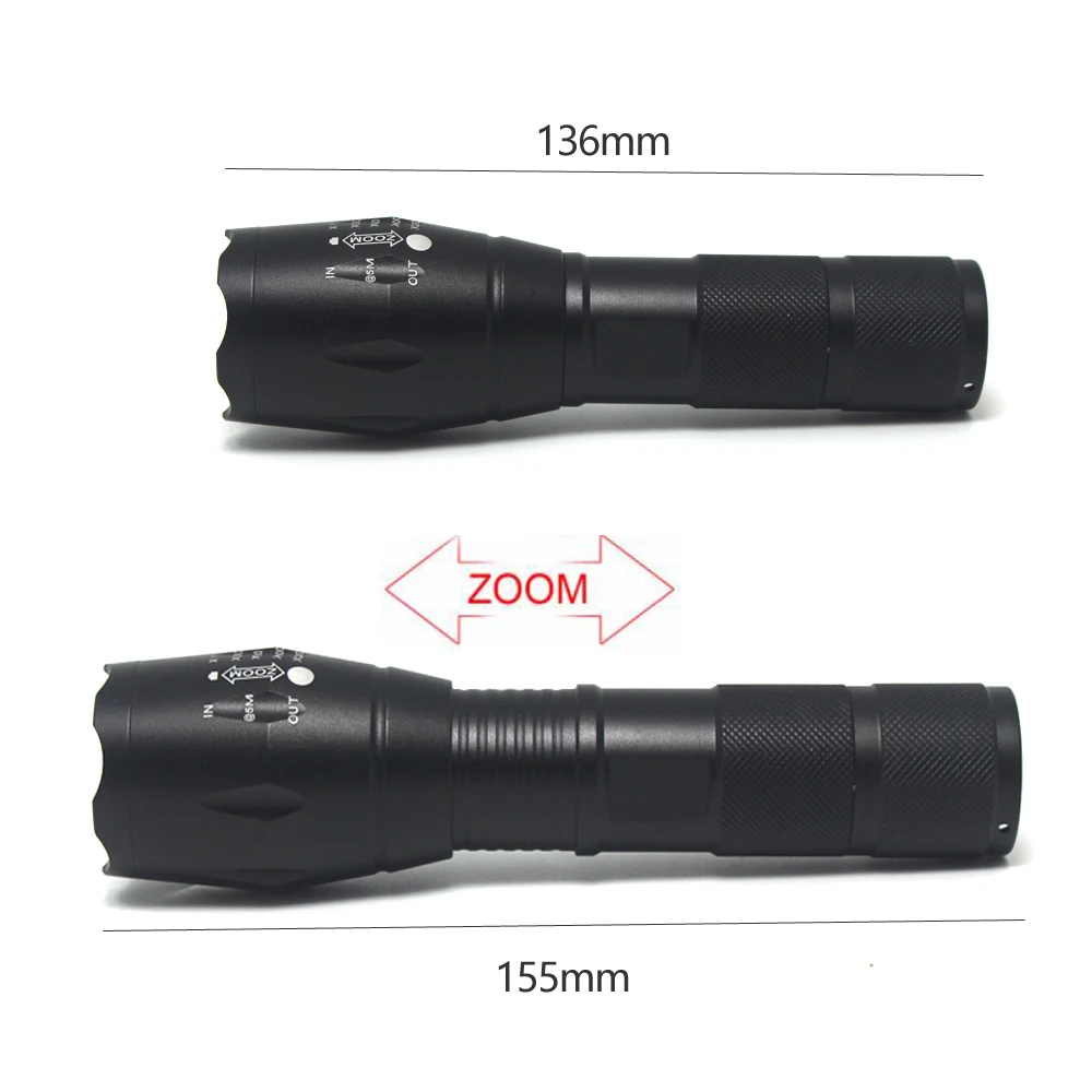 Powerful Red Flashlight Tactical Green/Red/White Torch 1-Mode Predator Handheld Zoomable Torch+Clip+Tail Switch+18650+Charger