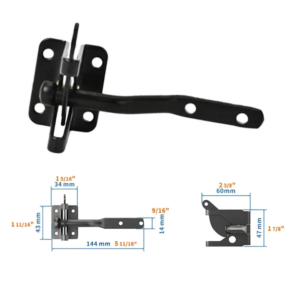 144mm Gate Catch Fence Latch Lock Bolt Self Locking Gate Catch Weather Protection Auto Door Latches Black Door Lock Buckle