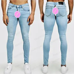 Pantalones vaqueros invisibles con entrepierna abierta para novio, pantalones vaqueros elásticos cómodos y cómodos de aspecto más joven, pantalones ajustados para hombres