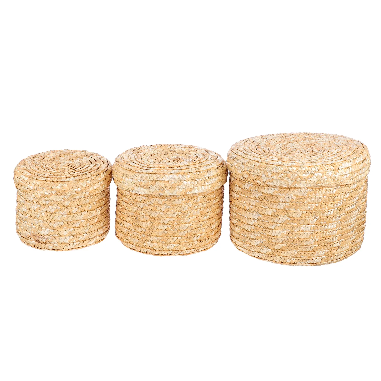 

3 Pcs Storage Basket Set Jute Wheat Stalk Baskets Multipurpose Toy Clothes Holder Dust Proof Bedroom Living Room