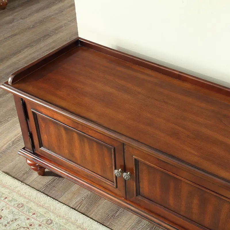 American solid wood shoe change stool can sit at the door of the home, integrated shoe cabinet, soft bag seat cushion, enter the