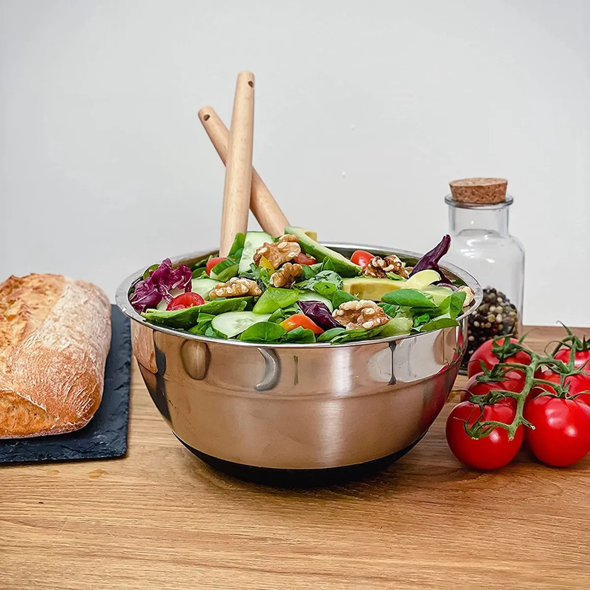 Edelstahl-Rührschüsseln, Salatschüssel, rutschfeste, stapelbare Servierschüssel mit luftdichten Deckeln zum Kochen, Backen in der Küche usw