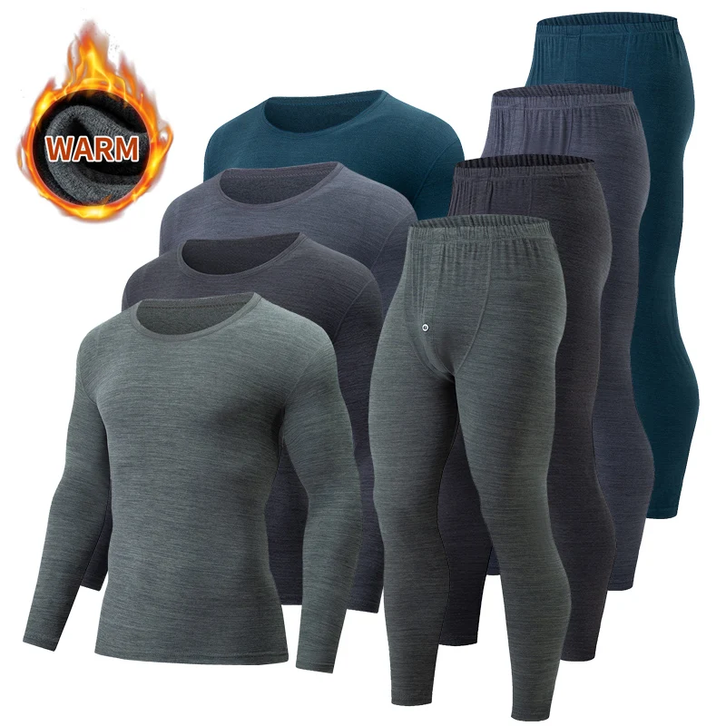 

2 шт., осенне-зимний мужской разноцветный теплый комплект из красочной ткани, удобное нижнее белье с круглым вырезом, футболка с эластичной резинкой на талии, брюки на пуговицах
