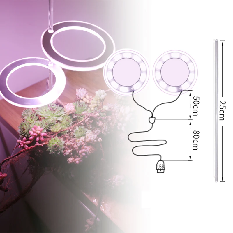 Angel Three Ring LED Grow Light USB Phyto Lamp Full Spectrum Plant Growth Lamp for Indoor Plant Seedlings Flower Succulet