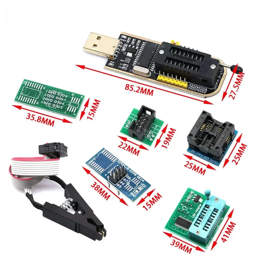 SOIC8 SOP8 Test Clip For EEPROM 93CXX / 25CXX / 24CXX Adapter + CH341A 24 25 Series Flash BIOS USB Programmer Module DIY Kit