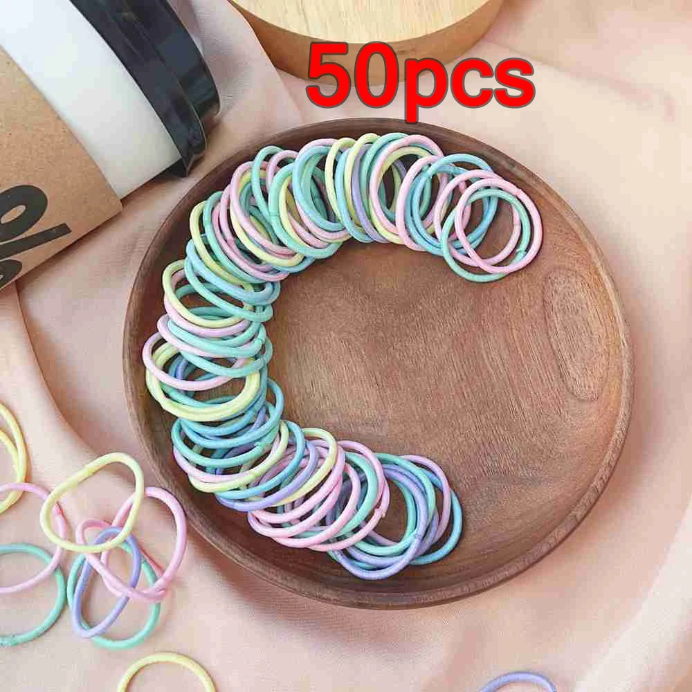 50Pcs/Set New Cute Fashion Hair Bands Girls Candy Colorful Elastic Rubber Children Baby Headband Scrunchie Accessories For Kids