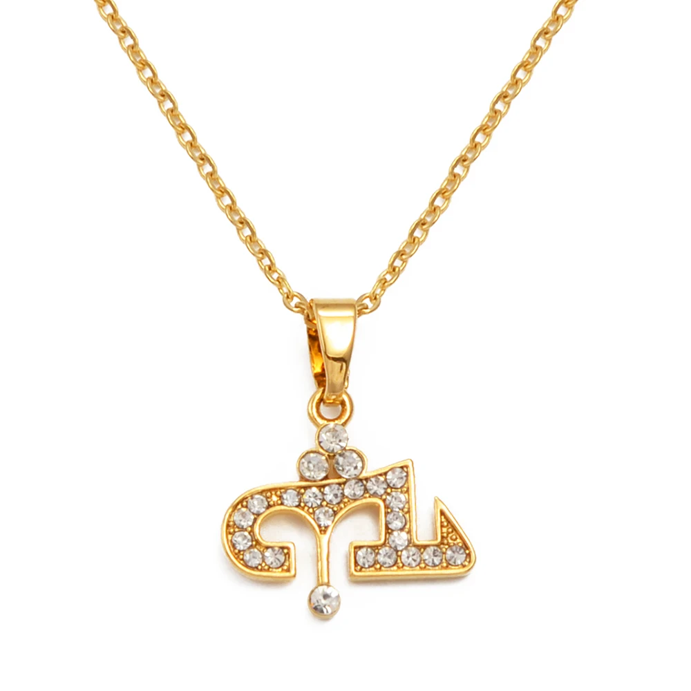 Anniyo Ashur Pendant Necklaces With Rhineston for Women Girls Lama,Lamma,Lamassu is an Assyrian Protective Deity Jewelry #350306