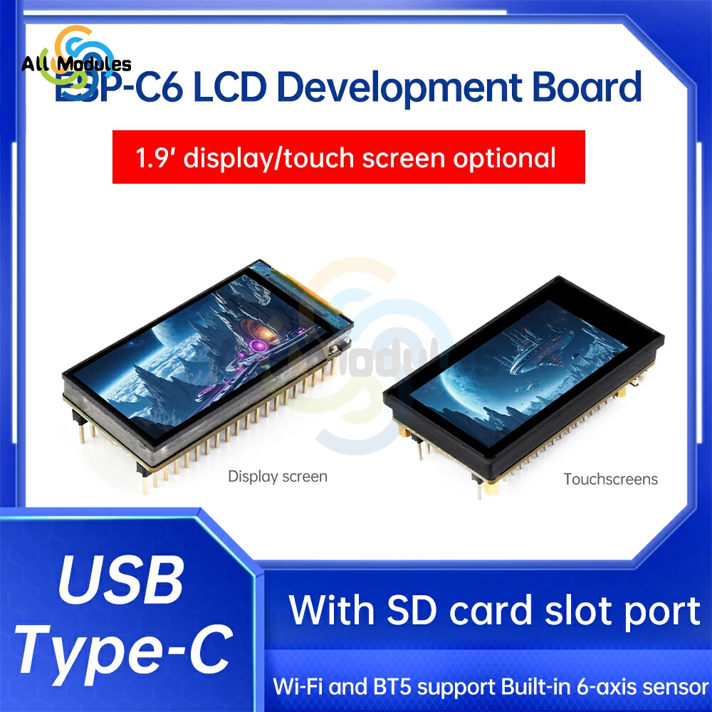 ESP32-C6 1.9-Inch Lcd Screen Wifi Bt Development Board 170 × 320 Resolution 160Mhz Risc-V Processor Type C