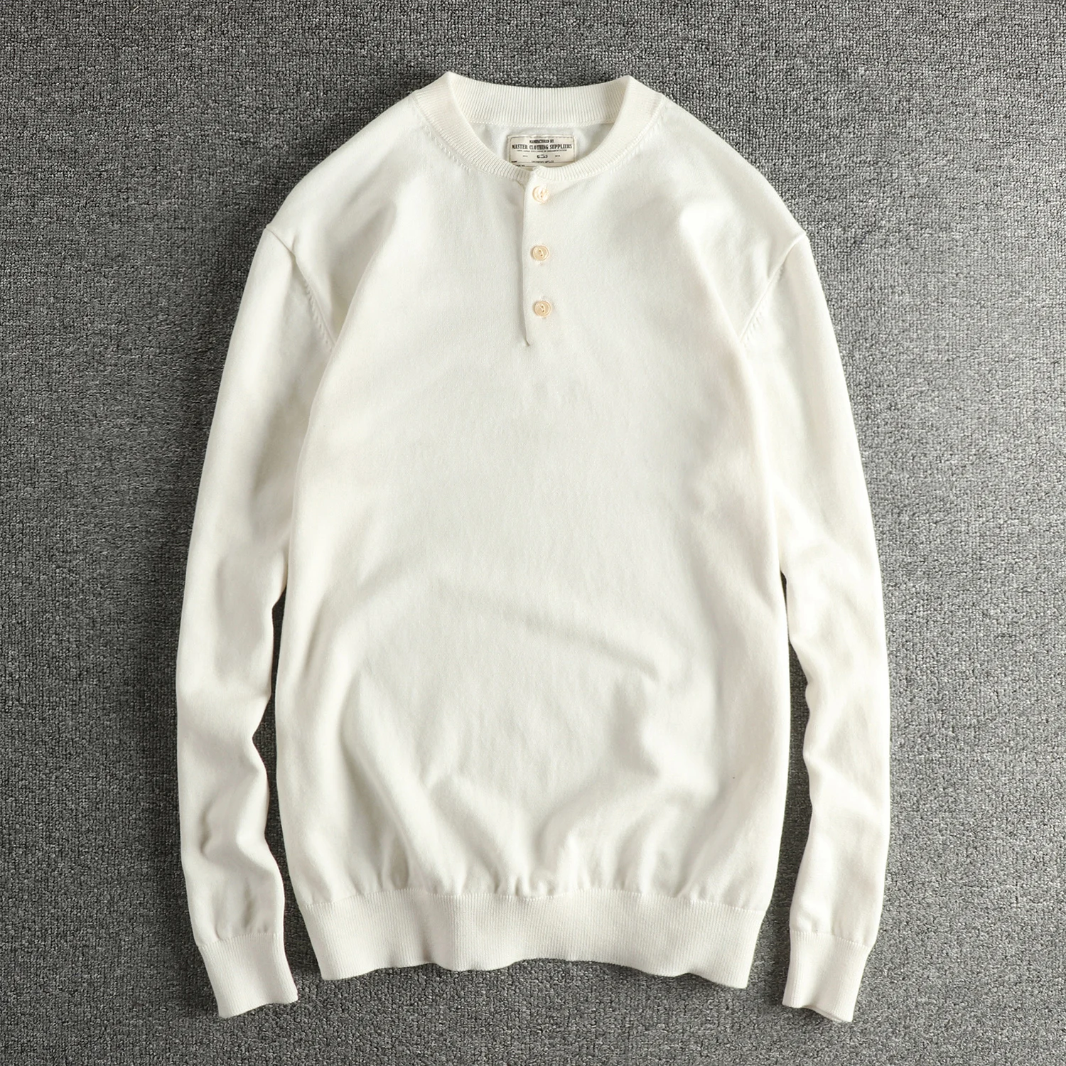 Autumn and winter new American retro trendy Henry collar sweater long-sleeved men's pure cotton fabric comfortable bottoming top
