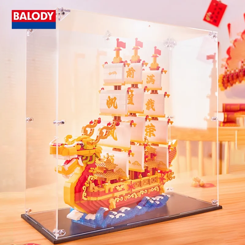 Balody Neujahr rot Drachenboot Originalität Puzzle Block chinesischen Charakter Design hochwertige Geld Zeichnung Dekor Weihnachts geschenk