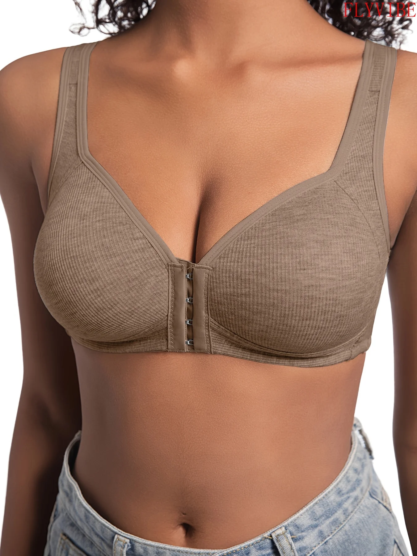 Women 4Pcs Wire Free Front Closure Bra Solid Color Full Coverage Padded Cups Breathable Elegant Bras For Middle Aged Elderly Ladies