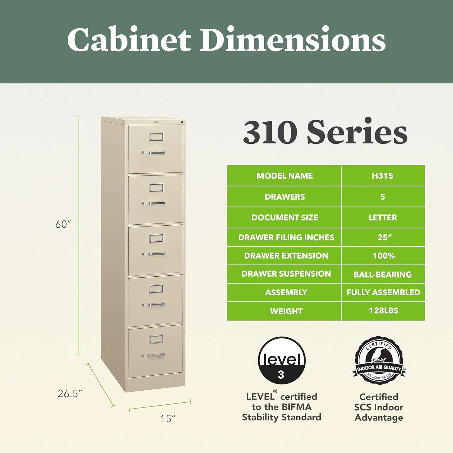 5 Drawer File Cabinet with Lock 310 Series Vertical Office Storage Cabinet Locking Metal Filing Cabinet with Drawers 26.5