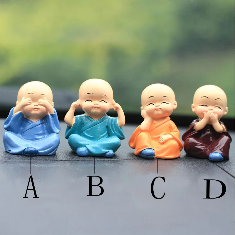 

Lovely Monk Sculptures Figurine 4pcs 5.5x4cm Resin Pendulum Ornament Home Decor Desktop Display Tea Table Car Decoration Craft