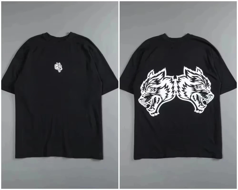 T-shirt rétro tête de loup noir haut de gamme, marque de mode urbaine fitness, en coton, motif graphique, pour hommes et femmes, streetwear d'été