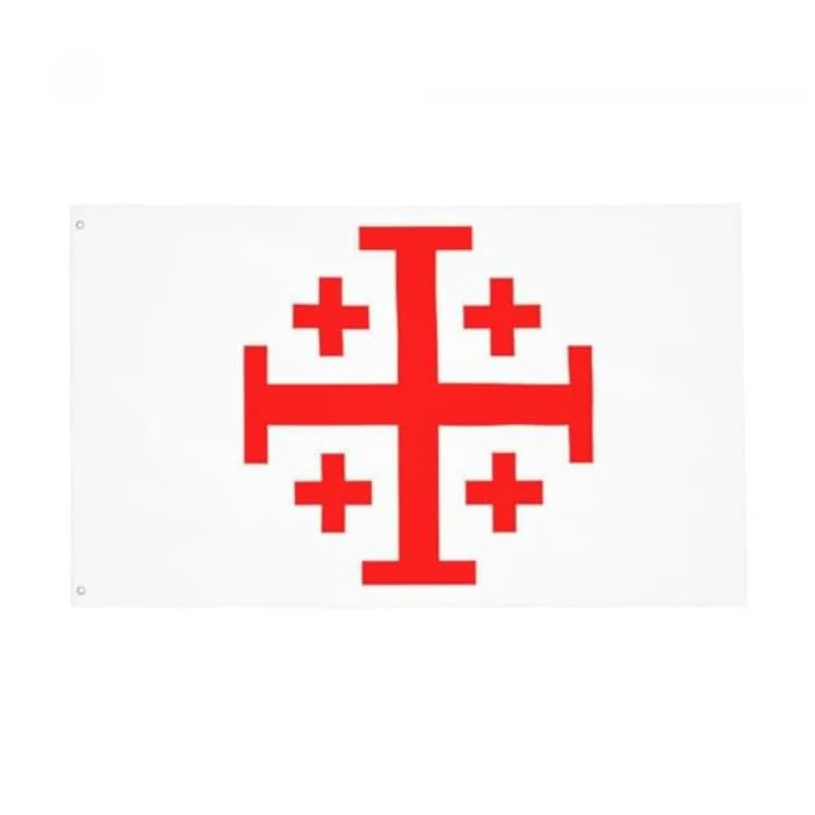Bandera Cruz de Jerusalén 3x5 pies, Bandera de Cruzados, Estandarte de Caballeros Templarios con Ojales de Latón, Colores Vivos, Doble Costura, Poliéster Duradero