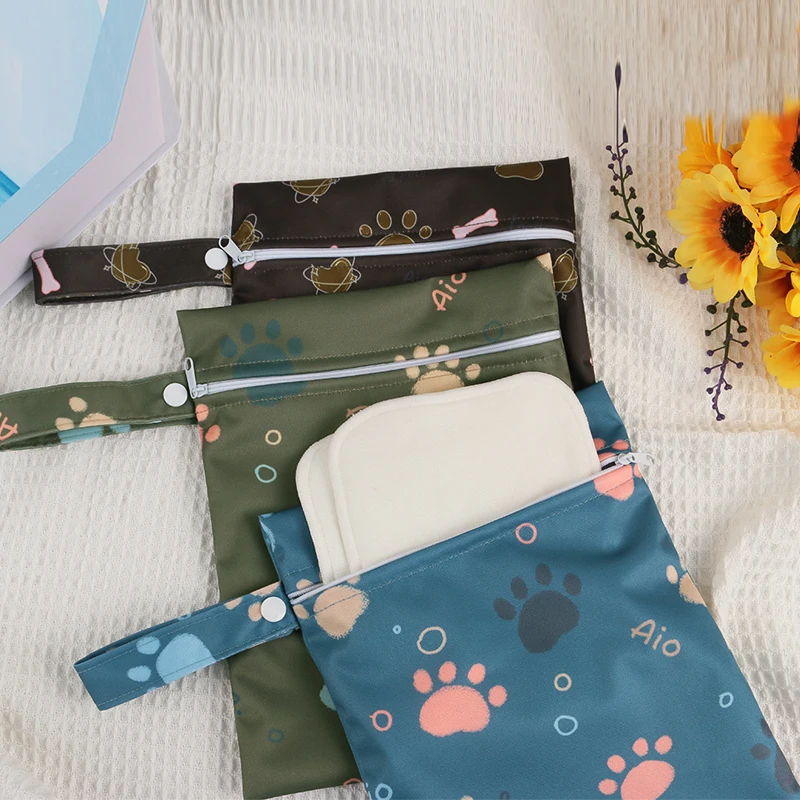 3pcs 20x25cm Cute Dog Paw Print Wet Bag Portable Hanging Bag 2-in-1 Multi-Scene Multifunctional Storage Pouch