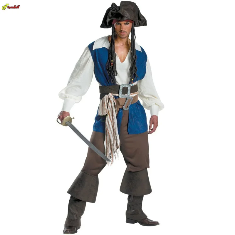 Women Men Pirate Costumes Gothic Jack Sparrow Pirate Cosplay Costume Halloween Carnival Masquerade Fancy Outfits Sets