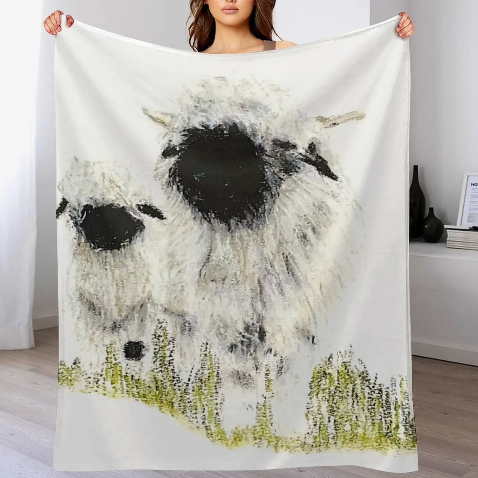 

Valais Blacknose Sheep by Sam Coull Throw Blanket Stylish Decor Blanket Gift for Friends Roommate
