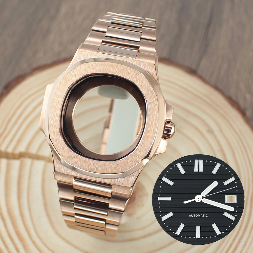 40mm Square Watch Case Strap+Dial+Hands Sapphire Crystal for NH35 NH35A 4R35 Movement Wristwatch Mod Parts Accessories Nautilus