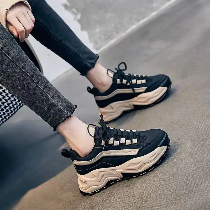 Nowe mody Chunky Sneakers kobiety klinowe buty na podeszwie dla kobiet oddychające przypadkowi buty sportowe kobiety zasznurować Zapatos Mujer