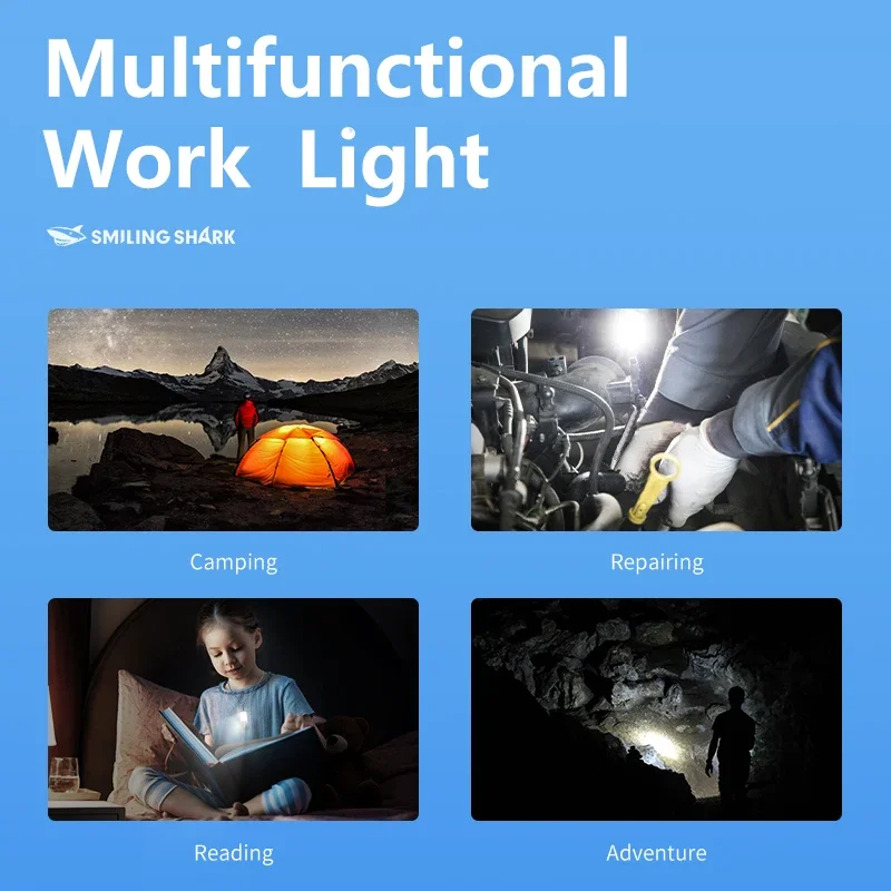 Rechargeable Smiling Shark TIP065 Mini Worklight,COB Floodlight Pocket Flashlight,with Clip Design,for Outdoor Running, Hiking