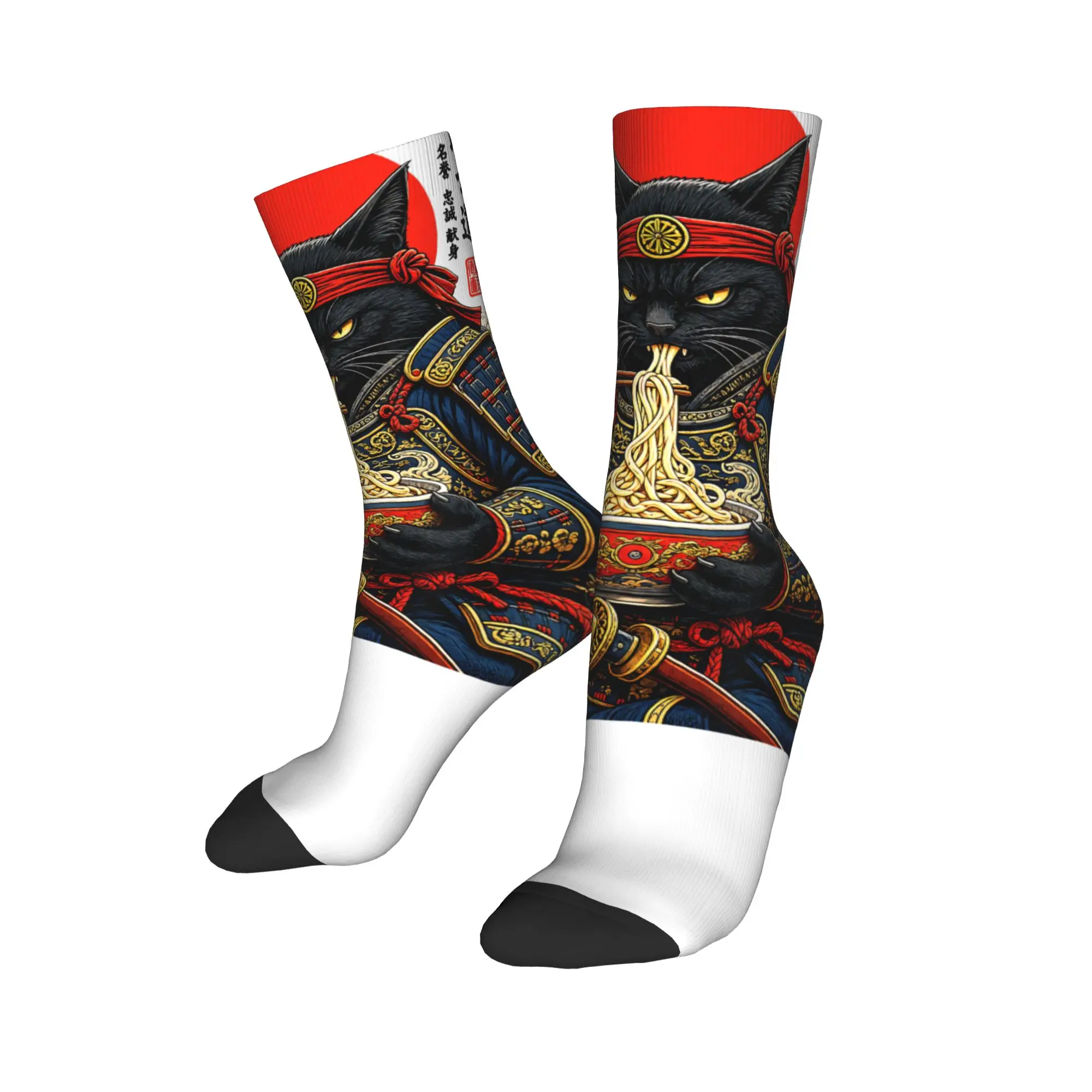 Colorful Warrior Cute Cats Lovers Football Socks Polyester Middle Tube Socks for Women Men Sweat Absorbing
