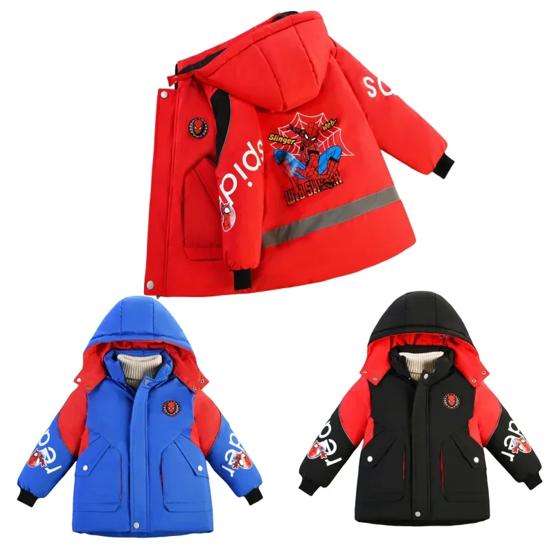 Spiderman Animation Cartoon Boy's Cotton Jacket Creative Handsome Thickened Reflective Children's Winter Warm Cotton Jacket Gift