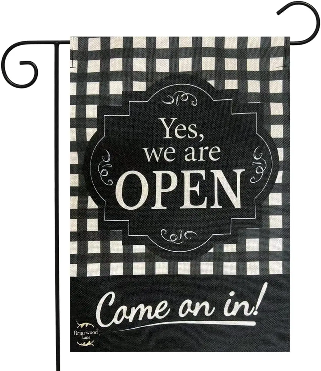 Briarwood Lane We are Open Burlap Garden Flag Everyday Checkered 12.5