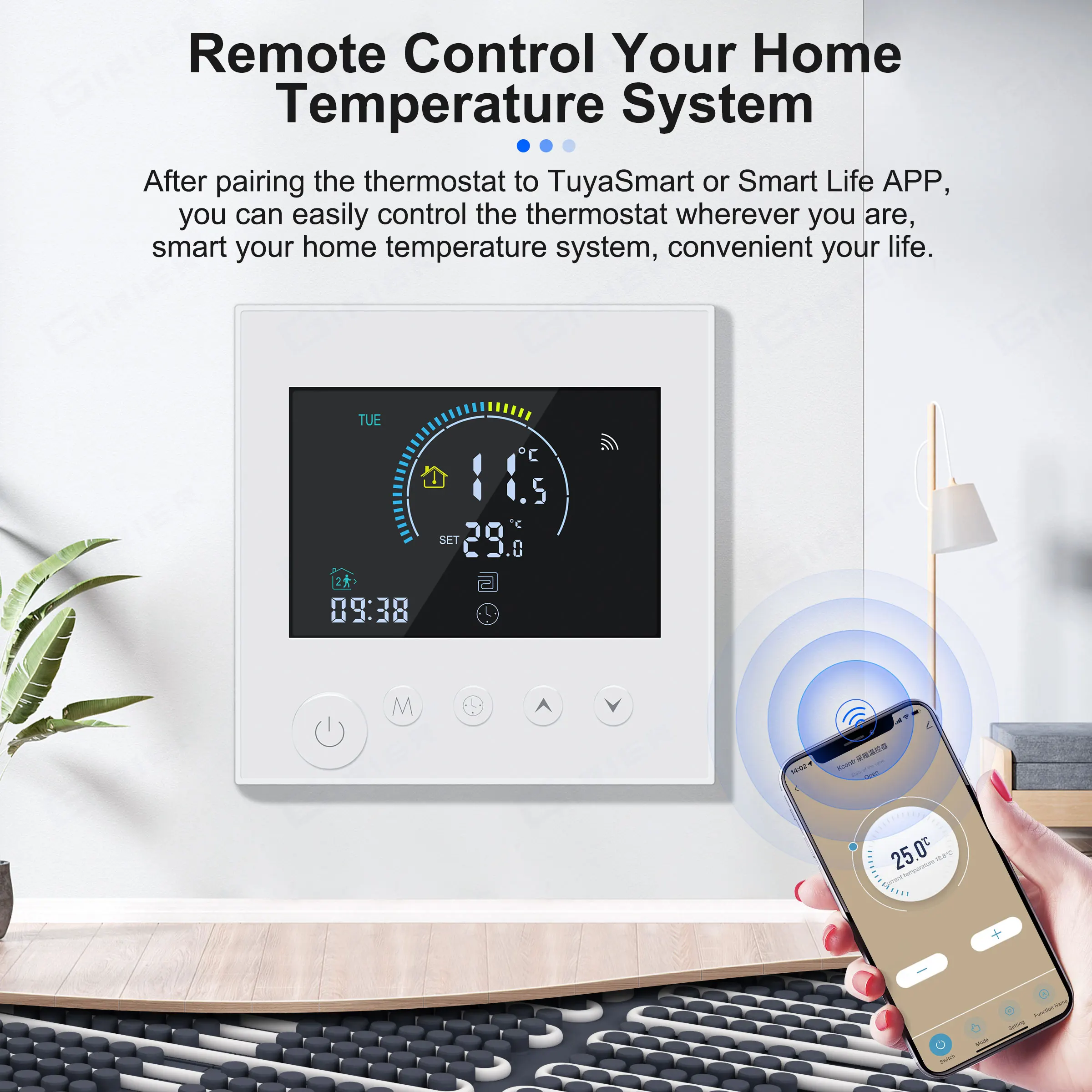 GIRIER-Thermostat Wifi Intelligent pour Chauffage Électrique au Sol, Microphone à Eau/Gaz, Contrôleur de Température Programmable, Alexa Hey Google