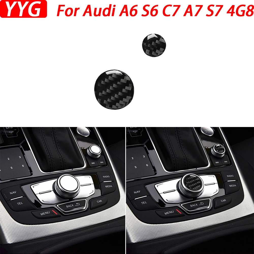 

For Audi A6 S6 C7 A7 S7 4G8 12-18 Car Accessories Carbon Fiber Multimedia Knob Button Panel Cover Interior Sticker Modification