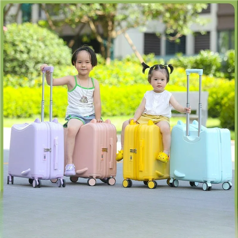 Kids Luggage Can Sit and Ride on Suitcase on Wheels Small Carry-on Suitcase for Children Zipper Trolley Luggage Bag