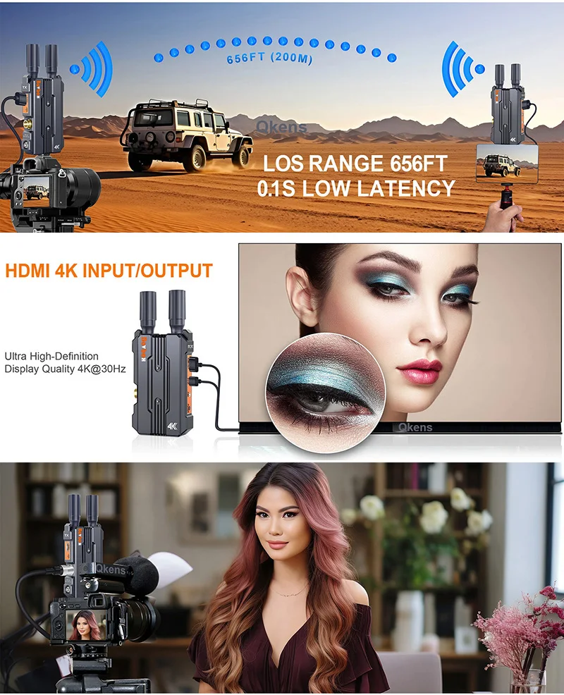 200 متر 4K لاسلكي HDMI جهاز ريسيفر استقبال وإرسال 1080p60 اللاسلكية SDI موسع عرض الفيديو محول 1 إلى 4 دعم بطارية الكاميرا 5G #4