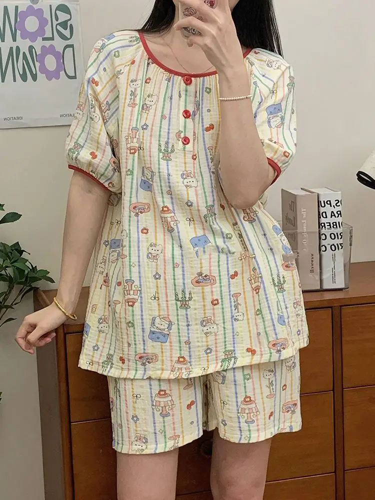 Conjunto de pijama Sanrio Hello Kitty, pantalones cortos, ropa de dormir de manga corta, pijama de verano, ropa de dormir para estudiantes, pijama informal, ropa para el hogar, nuevo estilo