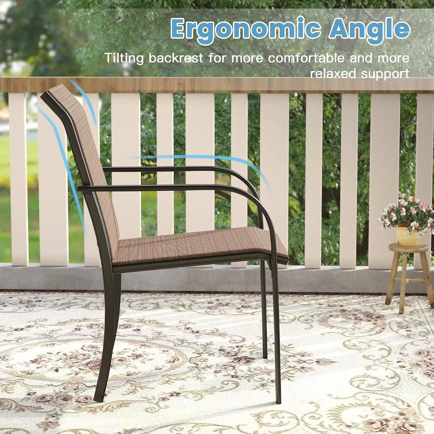 Patio Chairs Set of 6, Stackable Textilene Outdoor Dining Chairs with Metal Frame, All Weather Outdoor Chairs Set for Backyard