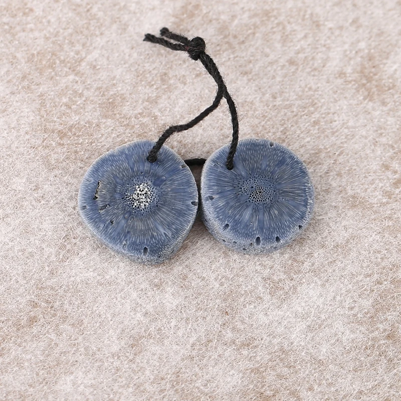 2Pairs B&F Handmade round Blue Coral Disc Earrings Beads Front Drilled Natural Stone Polished Jewelry Making Supplies