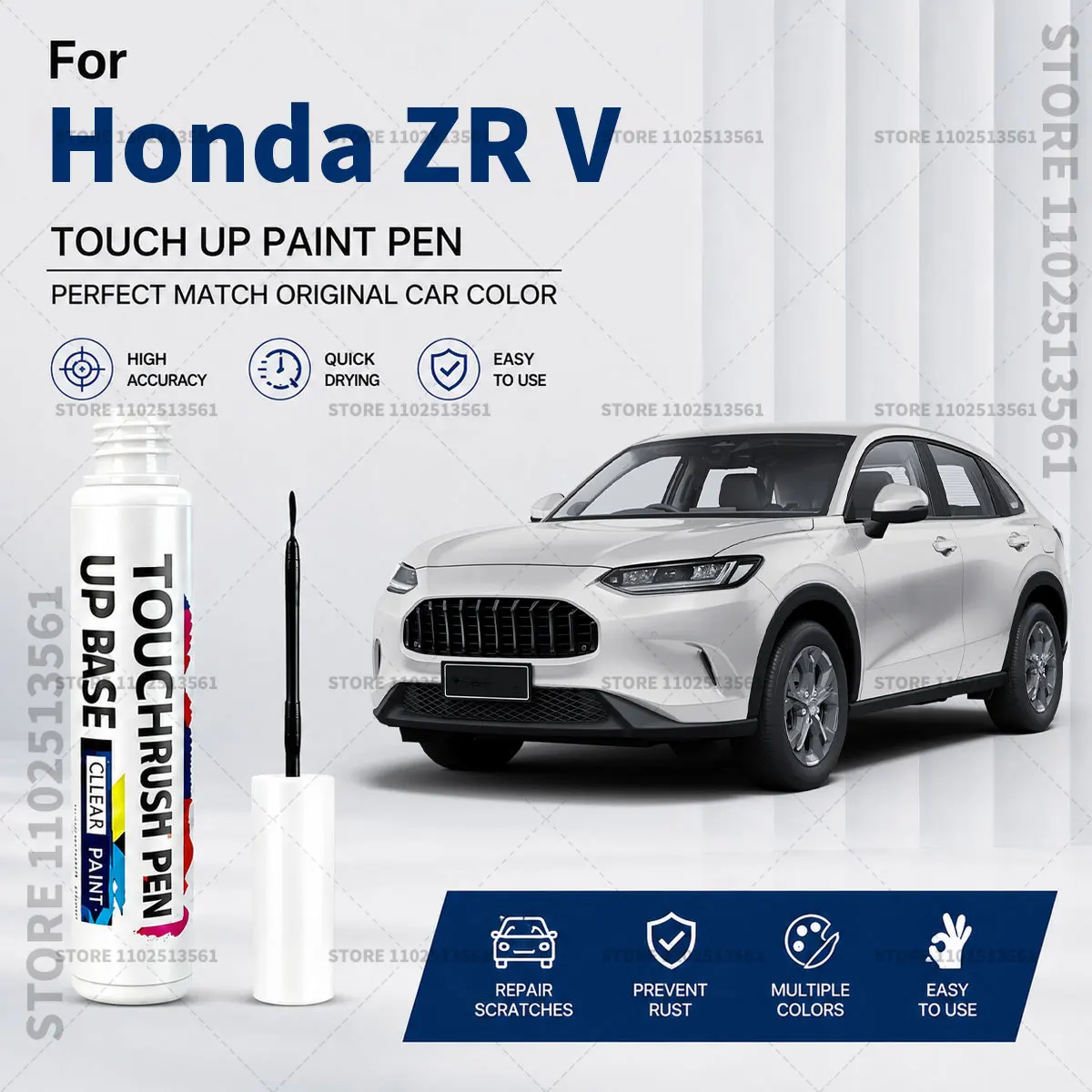 For Honda ZR-V White Pearl Car Paint Repair Pen Touch Up Paint Brush Scratch Remover for Deep Scratches Stone Chips and Marks