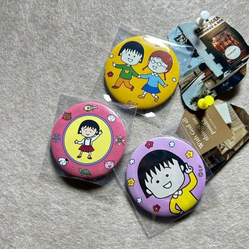 Kawaii Cartoon Chibi Maruko Chan Anime Collection Pendant Girl Badge Brooch Tinplate Backpack Decoration Friends Holiday Gift