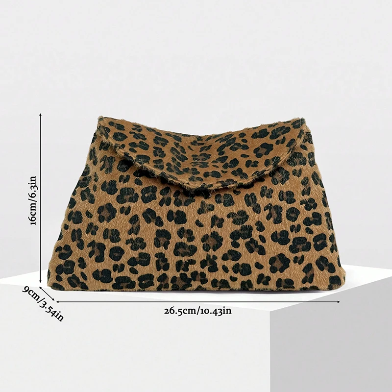 Ladies' new fashionable leopard print handbag retro plush handbag imitation horsehair envelope handbag casual travel flip bag