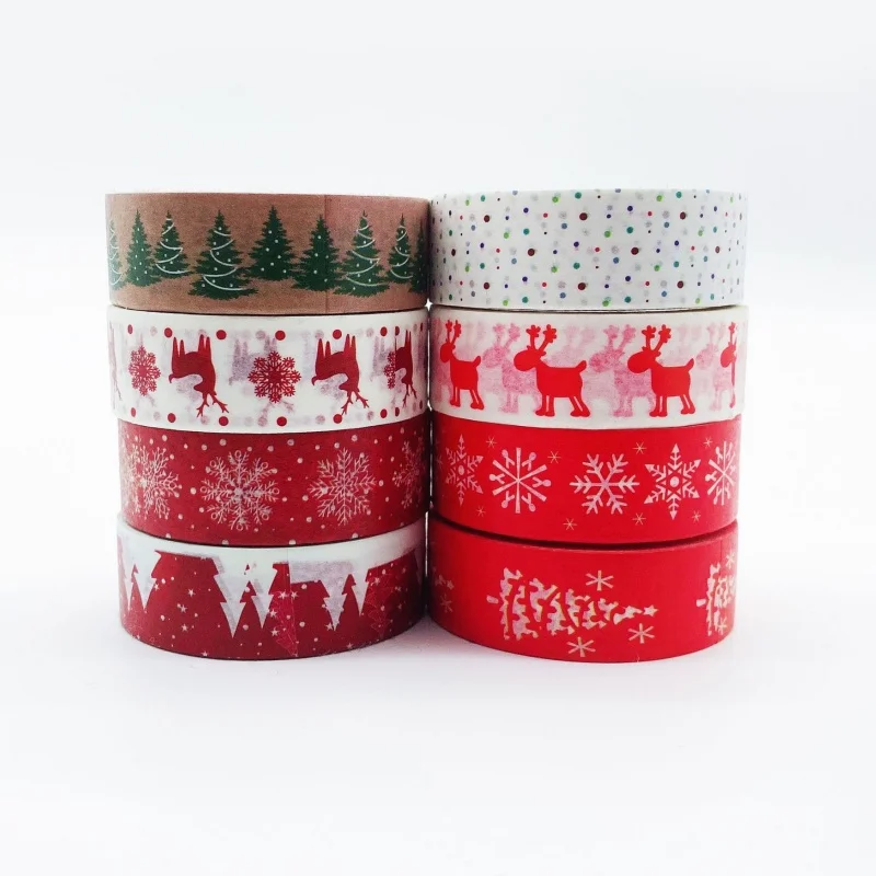 1 Roll Christmas Tape Snow Deer Christmas Tree Pattern Scrapbook Decoration Diy Handmade Holiday Stationery Tape