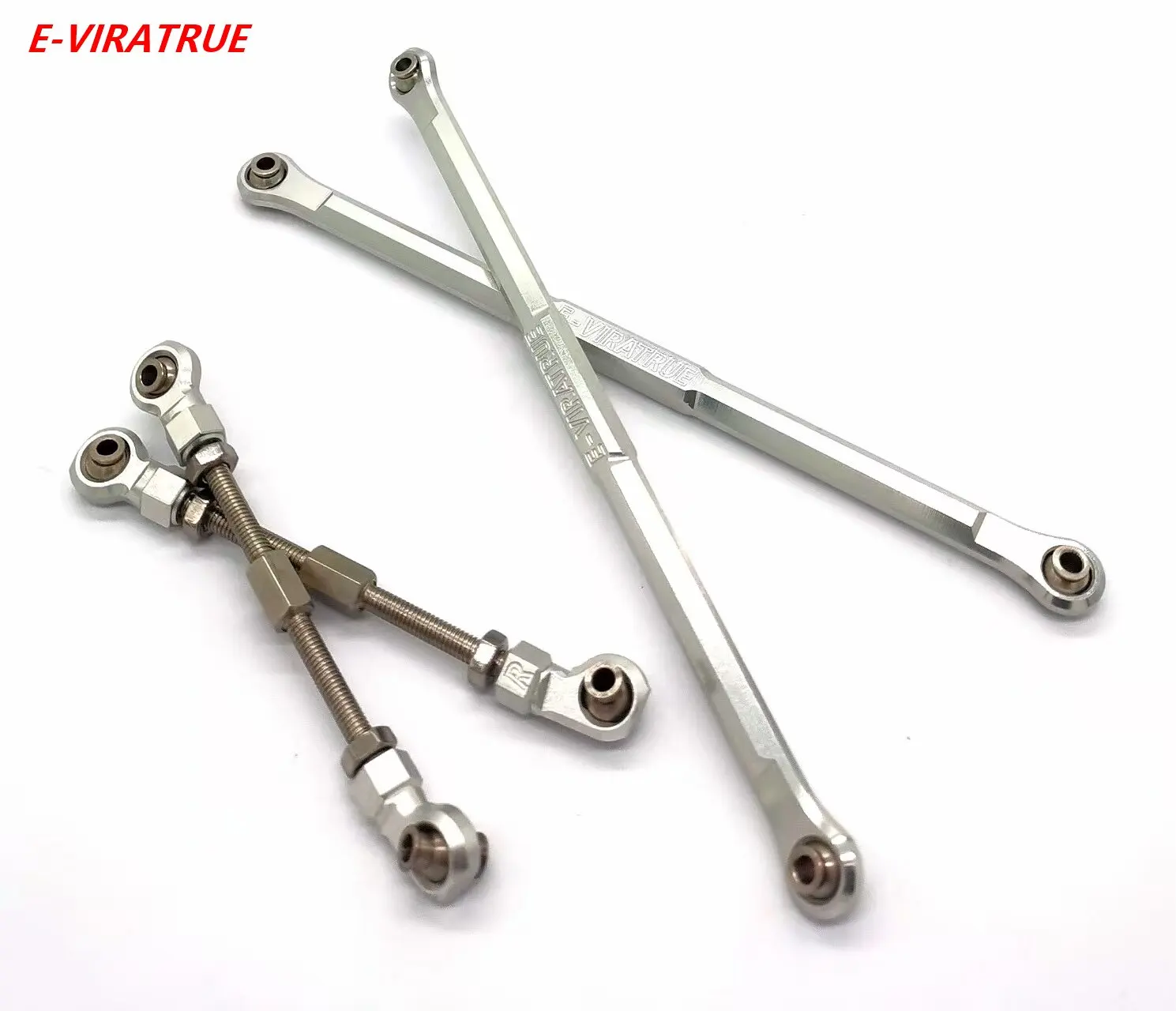 E-VIRATRUE 7075 Aluminum Adjustable Front Steering Link Rod&Rear Link Rod For Losi Baja Rey 1.0&2.0 1/10 4pcs