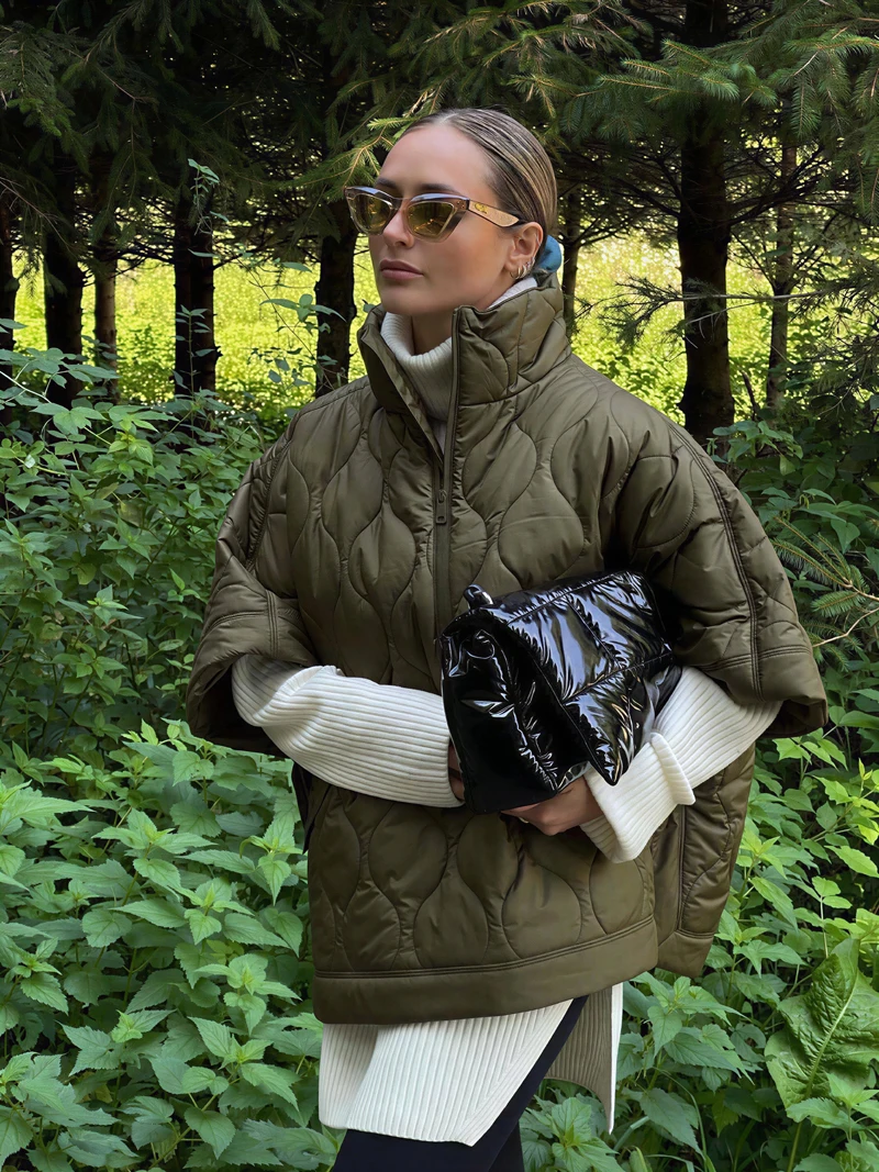 

Parkas Womens Korean Winter Polyamide Thickened Fluffy Stand-Collar Adjustable Drawcord Diagonal Lining Sided Wide-Waisted Solid