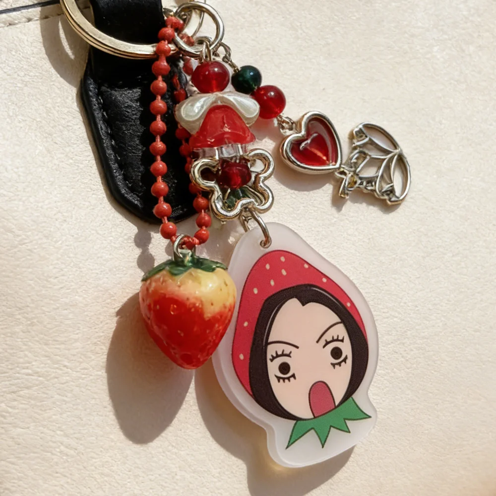  Y2K Style Anime Nana and Hachi Strawberry Beaded Phone Lanyard Keychains y2k Jewelry Perfect Gift For Friends