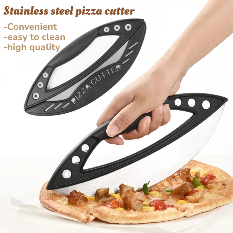 

Multifunctional stainless steel pizza knife,blade cover and easy to grip kitchen tool,easy to clean,used for pies,cakes,vanilla