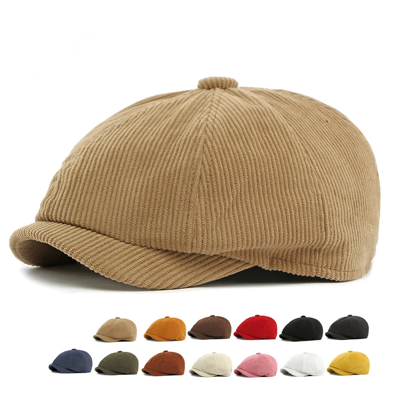 Autumn Winter Corduroy Newsboy Cap Retro Peaky Blinders Gatsby Hat Soft Warm Unisex Flat Ivy Cabbie Driving Beret Caps - view 2