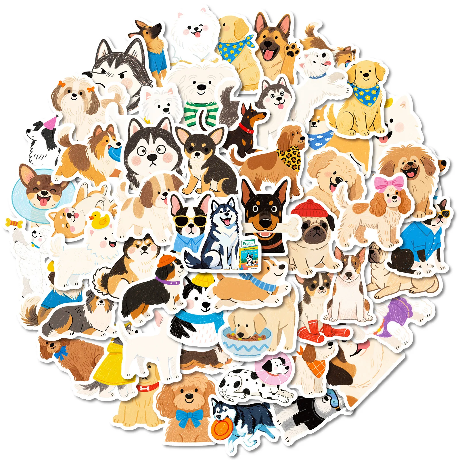 56pcs New Style Hand-drawn Cartoon Puppy Doodle Cute Dog DIY Handbook Laptop Decoration Sticker