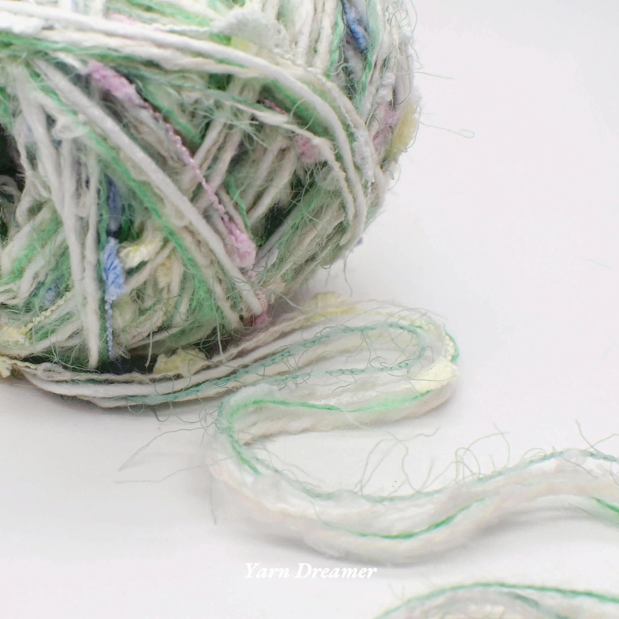 

Dreamy Textured Fancy Knitting Yarn Mint Green & Pastel Accents Hand-mixed Art Yarn for Crochet Variegated Soft Fluffy Yarns
