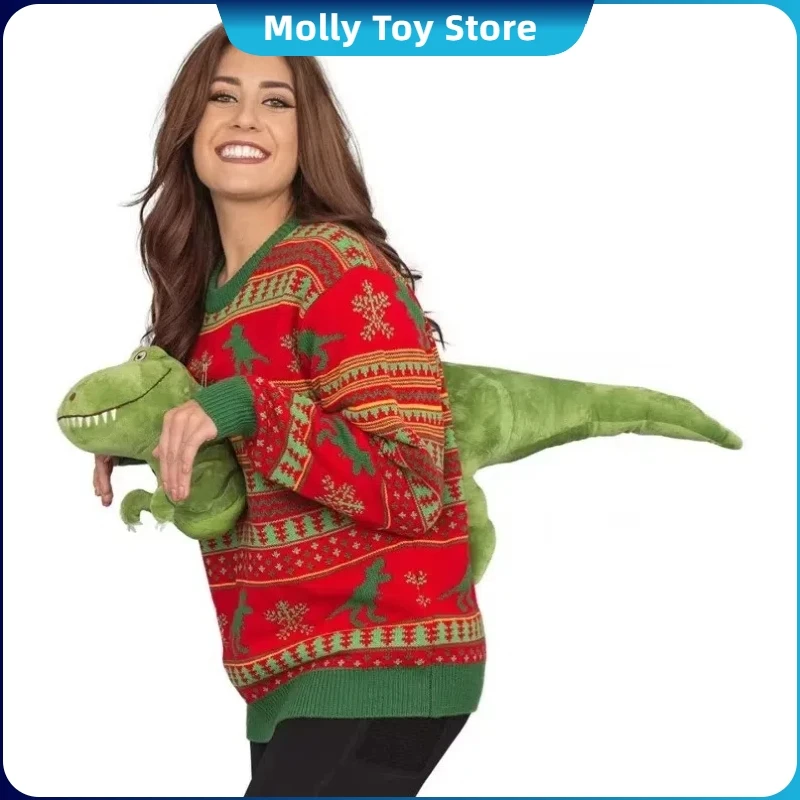 2024 Christmas Knitted Sweater Unisex 3d Dinosaur Ugly Cartoon Clothing Doll Pullover Funny Parties Holiday Jumper Top Cool Gift