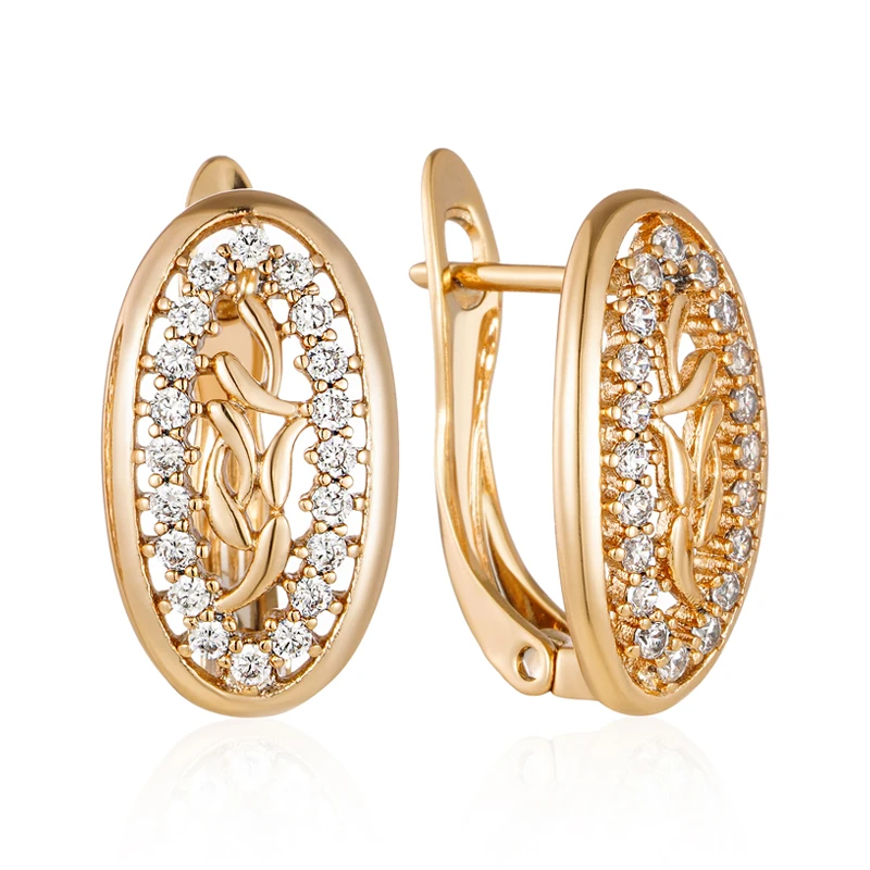 Wbmqda Sparkling Hollow Oval Zircon Hoop Earrings For Women 585 Rose Gold Color Romance Fashion Wedding Party Jewelry Gift
